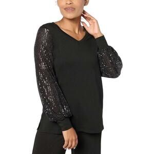 Jingle Belles by Kim Gravel Women's TripleLuxe Sequin Top Black - Regular